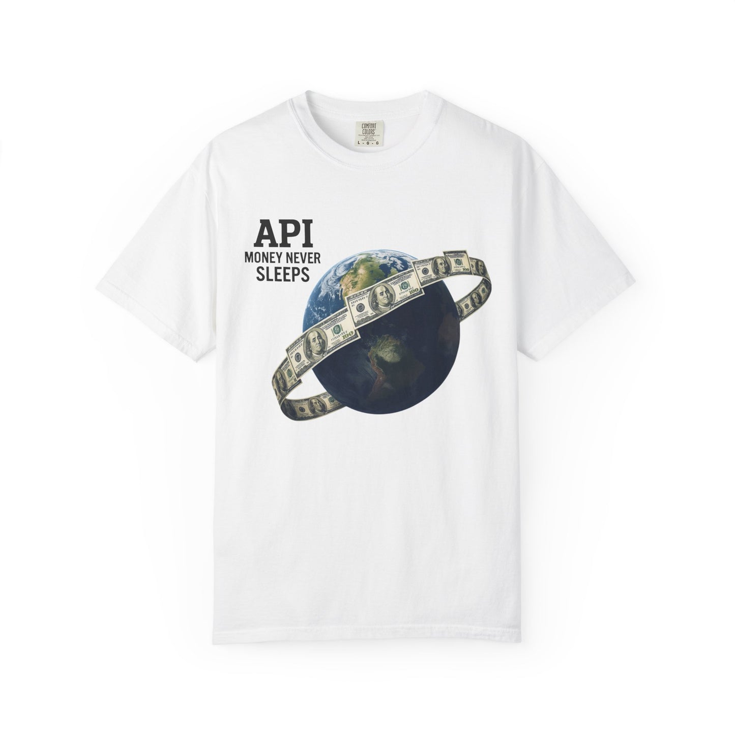 Cool Graphic T-Shirt, API Money Never Sleeps Tee, Unisex Casual Wear, Perfect Gift for Tech Lovers, Trendy Graphic Apparel, Everyday Wear