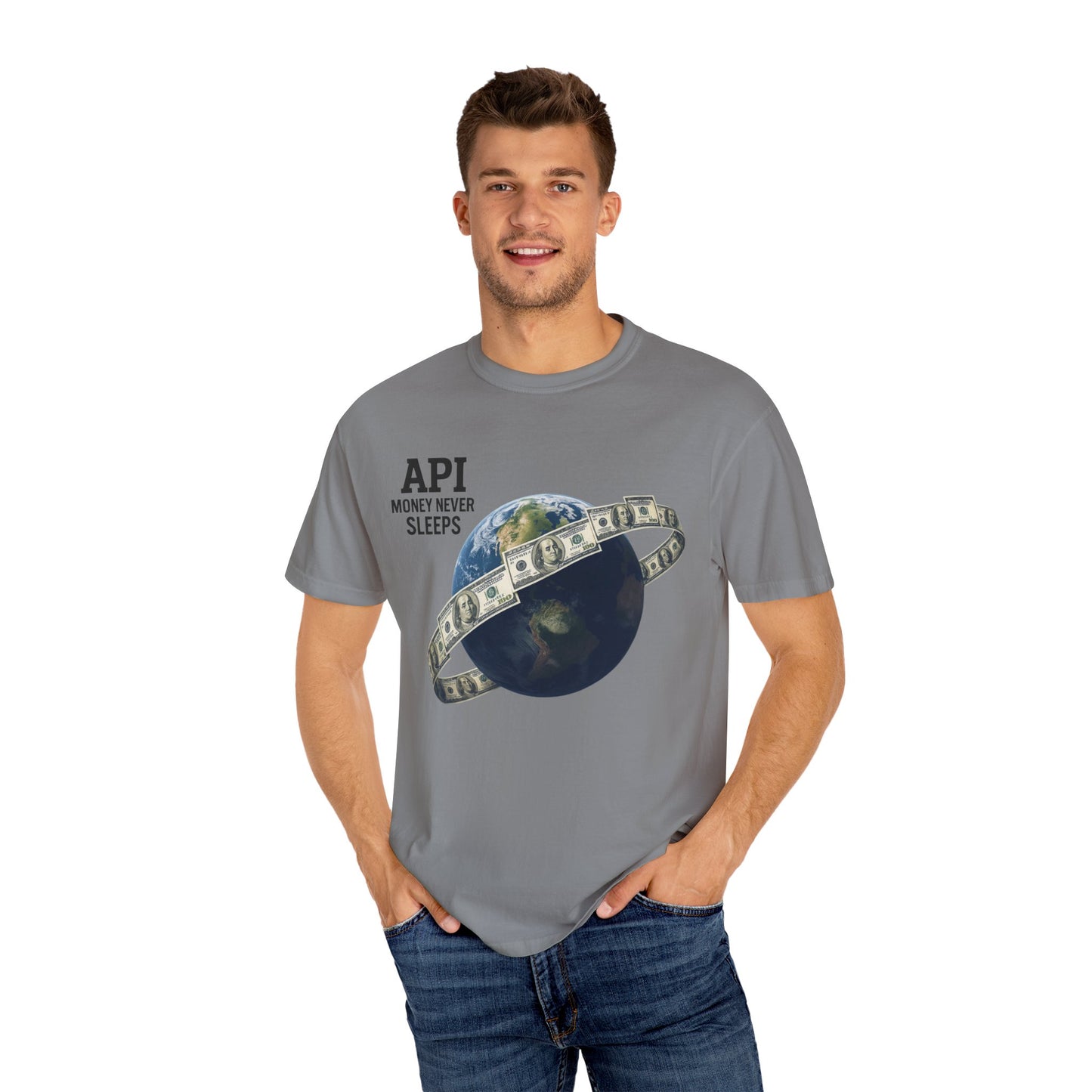 Cool Graphic T-Shirt, API Money Never Sleeps Tee, Unisex Casual Wear, Perfect Gift for Tech Lovers, Trendy Graphic Apparel, Everyday Wear