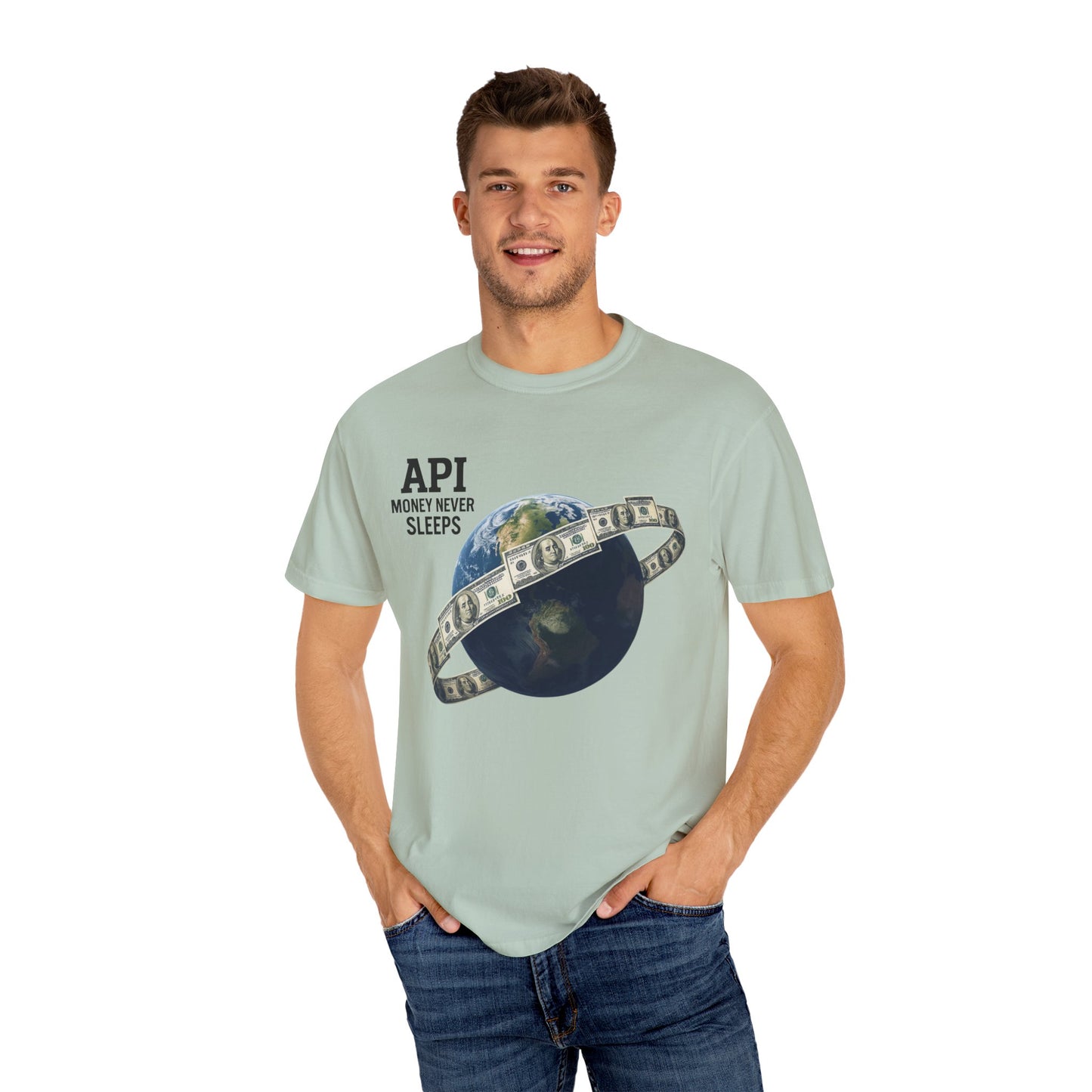 Cool Graphic T-Shirt, API Money Never Sleeps Tee, Unisex Casual Wear, Perfect Gift for Tech Lovers, Trendy Graphic Apparel, Everyday Wear