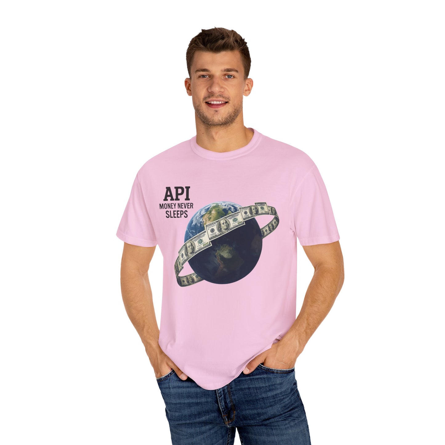 Cool Graphic T-Shirt, API Money Never Sleeps Tee, Unisex Casual Wear, Perfect Gift for Tech Lovers, Trendy Graphic Apparel, Everyday Wear