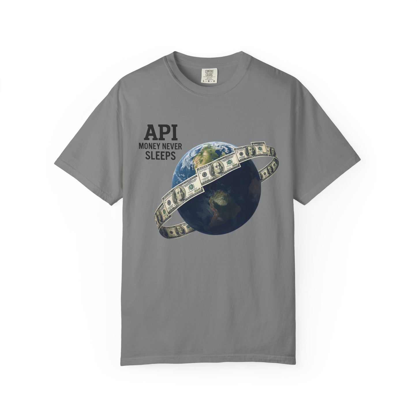 Cool Graphic T-Shirt, API Money Never Sleeps Tee, Unisex Casual Wear, Perfect Gift for Tech Lovers, Trendy Graphic Apparel, Everyday Wear