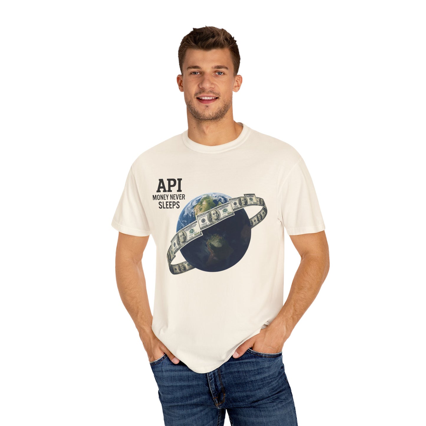 Cool Graphic T-Shirt, API Money Never Sleeps Tee, Unisex Casual Wear, Perfect Gift for Tech Lovers, Trendy Graphic Apparel, Everyday Wear