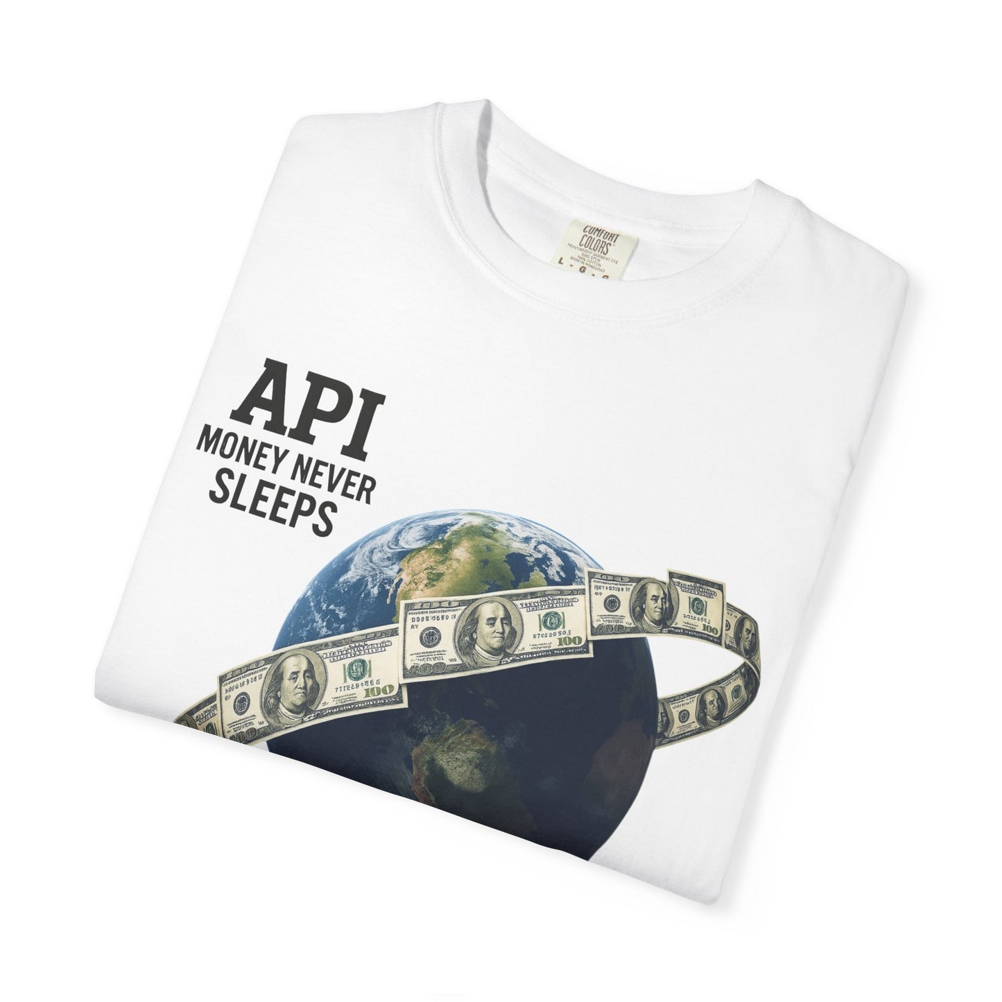 Cool Graphic T-Shirt, API Money Never Sleeps Tee, Unisex Casual Wear, Perfect Gift for Tech Lovers, Trendy Graphic Apparel, Everyday Wear